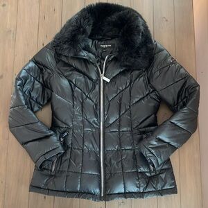 Kenneth Cole New York Womens Quilted Midi Puffer Coat Black Size S